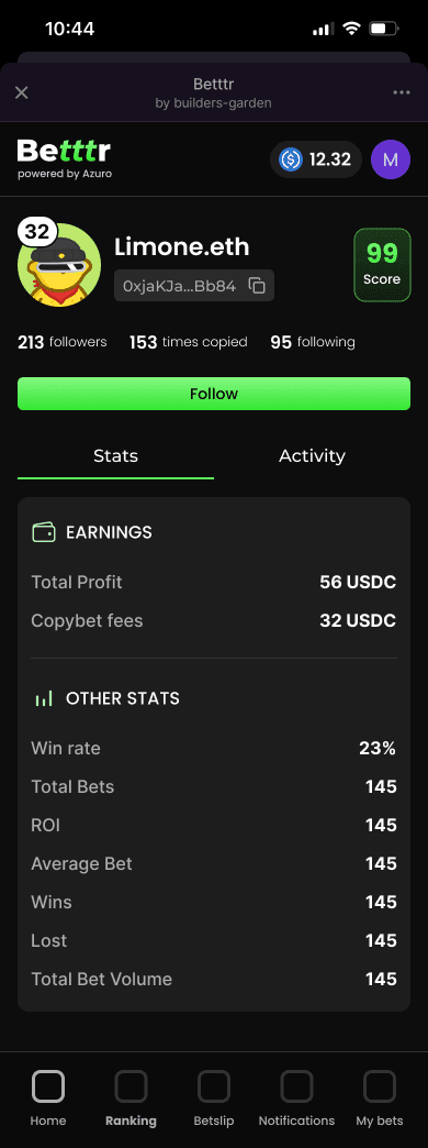 3. Betttr user profile