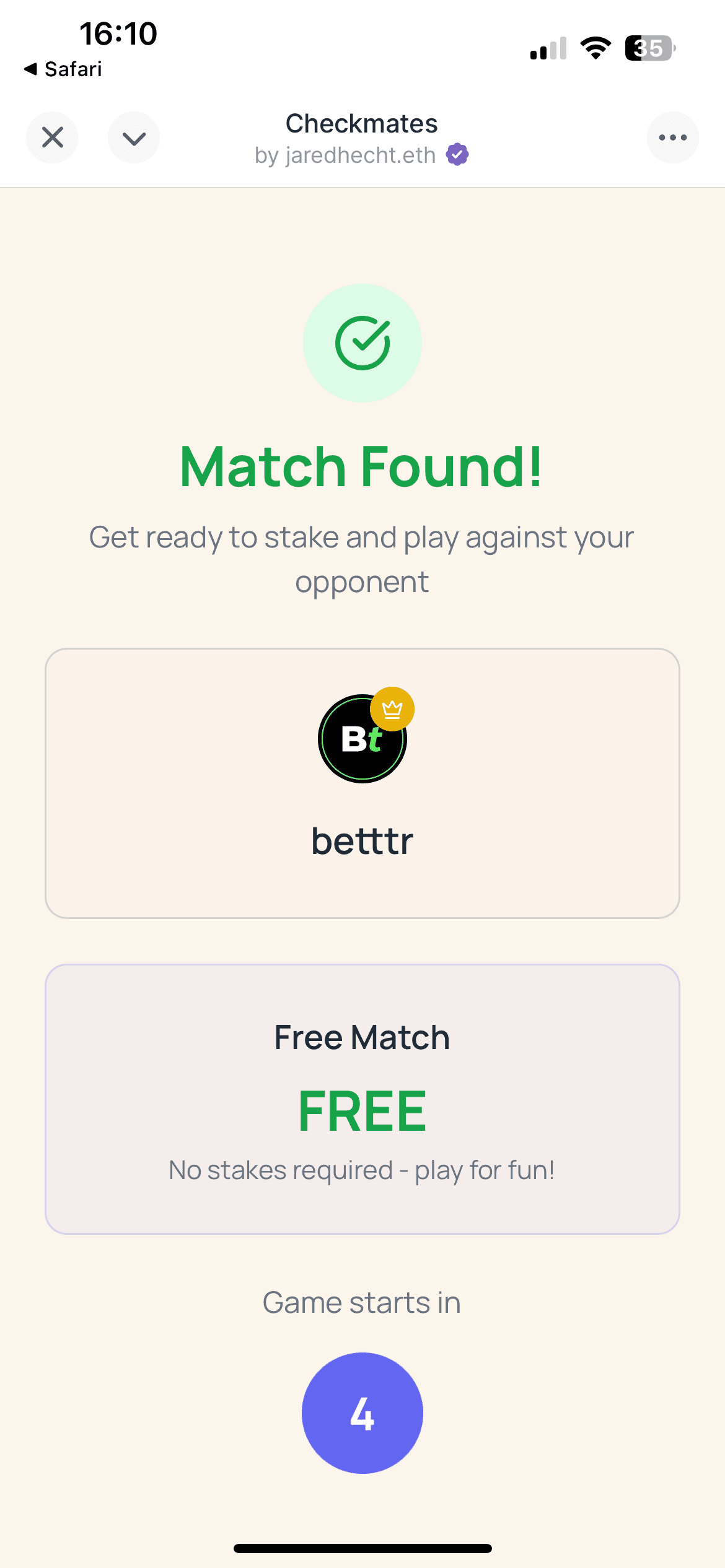 2. Checkmates Game Opponent found